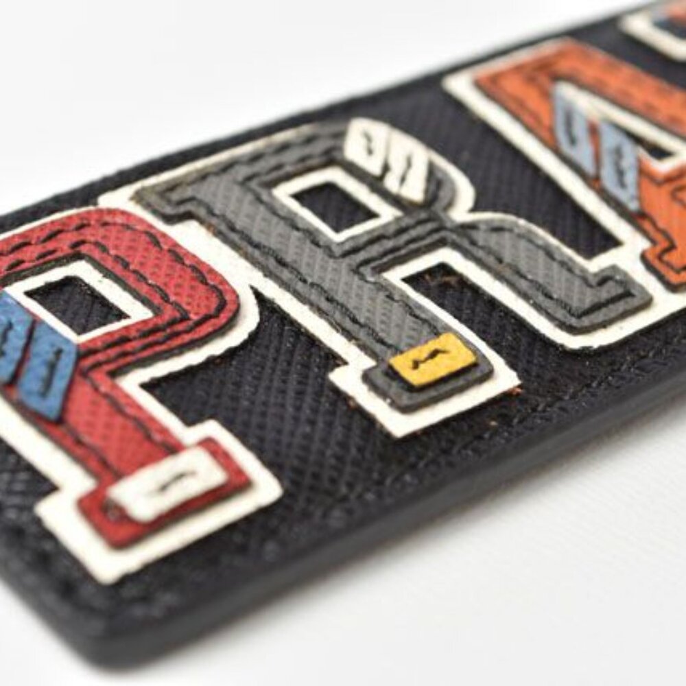 Prada Key Ring Key Holder Logo Patchwork Black Mu… - image 5